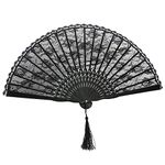 ROSENICE Hand Held Fans Folding Fan Spanish Victorian Hand Fan for Wedding Party(Black)