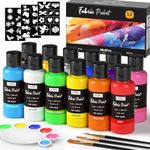 Nicpro 12 Colors Fabric Paint (1oz/30ml), Permanent Soft Fabric Paint Set with Brushes, Palette, Stencils, Non-Toxic Textile Paints for Fabric DIY Crafts, T-Shirts, Shoes, Jeans, Bags, Art Supplies
