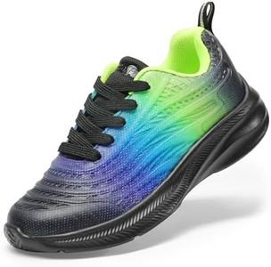 DREAM PAIRS Girls Boys Shoes Kids Tennis Sparkle Glitter Lace up Athletic Running Sneakers,Size 12 Little Kid,Black/Navy/Neon Green,SDRS2330K
