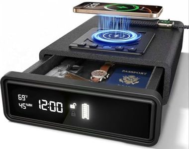 VOMLOR Smart Biometric Gun Safe with 3 Unlock Ways, Drop Slot Safe with Phone & Watch Wireless Charging, LED Display, Humidity & Temp Monitoring, Handgun Safe for Cash, Jewelry & Valuables
