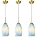 LBSQJ Glass Pendant Light Blue Stripe Pendant Lights Kitchen Island Modern Gold Finish Adjustable Ceiling Lamp Lighting Fixtures for Kitchen Art Deco Living Dinning Room Bedroom Farmhouse(3 Pack)