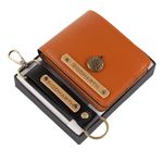 AICA Personalized Name & Charm Wallet & Keychain Leather Mens Set (TanBrown & Black) | Christmas Secret Santa Gifts for Men Office Collegues Friends