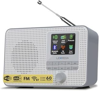 LEMEGA IR1 Portable WiFi Internet Radio, FM Digital Radio, Bluetooth, Dual Alarms Clock,Sleep Snooze Timer,40 Presets,Headphone-Output, Colour Display,Batteries or Mains Powered – Grey Finish