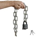 Urban August Security Chain Hardened 8mm Thick with Weather-Resistant Pad Lock - Anti-Rust Galvanized Stainless Steel Heavy Duty Chain Lock for Gate Bike Generator Fence Outdoor (Chrome)