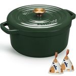 Overmont 5.5QT Cast Iron Dutch Oven - Dual Widened Handles -Enameled Pot with Cookbook - Heavy-Duty Enamel Cookware with Cotton Potholders for Braising Stews Roasting Bread Baking