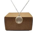 Kabbalah Tree of Life Leaf Vein Real Flower Petal Round Glass Pendant 925 Sterling Silver Necklace for Women Handmade