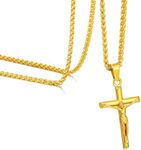 Jesus Cross Necklace for Men and Women, Speroto Silver and Gold Mens Necklace with Carved Jesus Cross Pendant and Wheat Chain, Cross Necklace for Women Simple Jewelry Gift for Men Women (Gold, 18 inch)