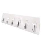 Force24 - Self Adhesive Wall Hooks for Kitchen Organizer Hook for Wall Without Drilling for Home Kitchen Bathroom Bedroom Keys Bag Towels - 6 Stainless Steel Hook with plastic Strip (Silver Pack of 1)