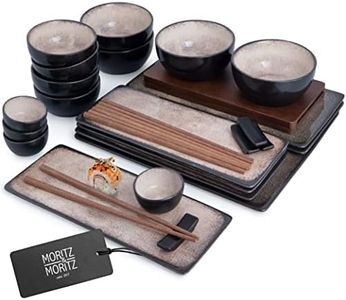 29-Piece Sushi Dinnerware Set for 4 - Includes Plates, Miso Bowls, Dipping Dishes & Chopsticks - Elegant Beige & Wood Design - Perfect for Japanese Cuisine & Entertaining