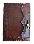 Jaald 10" Leather Journal with lock Writing Pad Blank Notebook Handmade Notepad Men & Women Unlined Paper Best Present Art Sketchbook Travel Diary To Write Book Of Shadow Refillable Grimoire Maroon