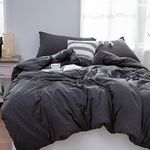 LIFETOWN 100% Jersey Knit Cotton Duvet Cover Set T-Shirt Feel Duvet Cover 3 Pieces Ultra Soft and Wrinkle Free (Twin, Dark Grey)