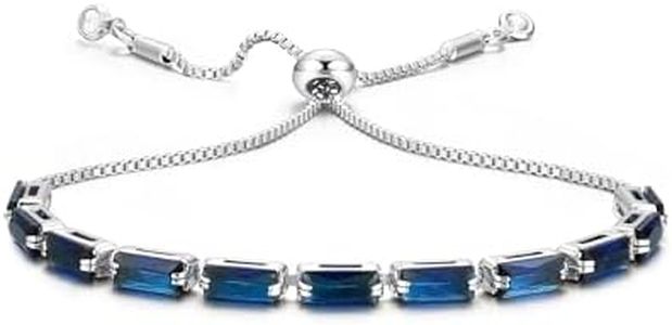 CASSIECA Pulseras de Plata Mujer, Pulsera Mujer Plata Ajustables Pulsera Tenis Plata de Cristal Circón Azul Regalo Cumpleaños Navidad Pulsera para Novia Madre Amigo con Tarjeta y Caja