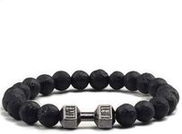 Lava Beads Dumbbell bracelet for men, weight bracelet 8mm Lava Rock Bracelet Natural Stone, Men Stretch Bracelet Bead Bracelet for Women, Alloy Dumbbell Bracelet, Beaded Jewelry Elastic Blessings