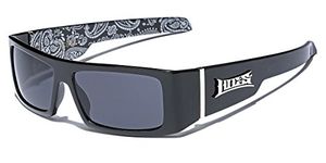 Locs Men's Flat Top Original Gangster Shades Men's Hardcore Rectangle Dark Lens Sunglasses Bandana Print - Black