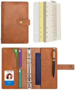 Wonderpool Carpetas Diario de cuero Cuaderno recargable Diario en espiral - Papel de cuadrícula de puntos y bolsillos interiores de cuero real para viajes escolares Trabajo (Marrón, A6)