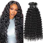 Alaleibaby Deep Wave Bundles Human Hair Weave 3 Bundles Deep Curly Brazilian Virgin Hair Weave Natural ColorBundle 12A Grade Unprocessed Human Hair Extensions Natural Black