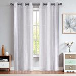 Linen Semi Sheer Curtain Panels 84 Inches Long for Living Room Blue Stripe Farm House Rustic Contemporary Window Treatment Sets Drape, Navy Blue, 40"x84"x2