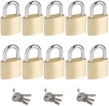 Fuaxat 10Pack Small Locks with Same Keys, 25mm Wide Lock Body Solid Brass Padlocks Keyed Alike, Mini Padlocks for Suitcases/Luggage/Backpacks/Toolbox/Diary Book/Travel Lock