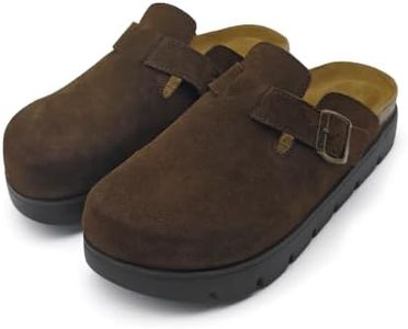 vinshoeci 100% Genuine Leather Platform Clogs for Kids Memory Foam Insole Arch Support Non-Slip Mules & Sandals for Girls & Boys Indoor Outdoor Cute Slippers Classic Adjustable Buckle Dark Brown 1.5