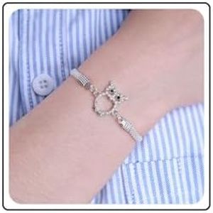 Wendalern Silver Owl Bracelet Cubic Zirconia Owl Bracelet Cz Owl Bracelet Shiny Diamond Owl Animal Bracelet Jewelry for Women Girls