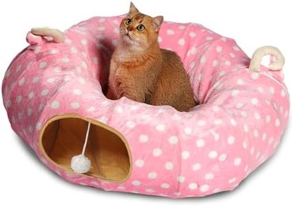 AUOON Cat Tunnel Bed with Central Mat,Big Tube Playground Toys,Soft Plush Material,Full Moon Shape for Kitten,Cat,Puppy,Dog,Rabbit,Ferret,Pink