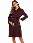 Ekouaer Maternity Robe Labor Delivery Nursing Gown Hospital Breastfeeding Dress Bathrobes, Maroon, Large