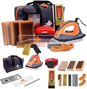 RaceWax Elite Ski and Snowboard Tuning and Waxing Kit - Complete with Waxing Iron, Angled Edge Tuner, Universal Temperature Wax, Edge Tools, Base Repair Tools, and Cordura Travel Bag - (PC-7909)