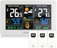 Newentor Weather Station Wireless Indoor Outdoor Thermometer, 7.5in Large Temperature Humidity Monitor, Forecast Station with Barometer, USB Output Port and Adjustable Backlight, White, 3 Sensors