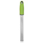 Baskety Lemon Zester & Cheese Grater - Parmesan Cheese, Lemon, Ginger, Garlic, Vegetables, Fruits - Razor-Sharp Stainless Steel Blade Protective Cover, Dishwasher Safe 13 Inch (Green)