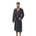 U2SKIIN Mens Terry Cloth Bathrobe, 100% Cotton Soft Robe for Men, Long Spa Skin-friendly Mens Robe (Dark Grey Mel, L/XL)