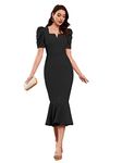 TESSAVEGAS Women's Puff MIDI Bodycon Dress Black Small