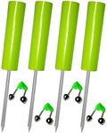 4 Pack Fishing Rod Holder, Rod Holders for Bank Fishing, Fishing Pole Holders Ground, Beach Support Stand Reinforced PVC with 4 Free Fishing Rod Bait Alarm Bells (Green)