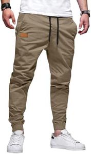 JMIERR Mens Casual Joggers Pants - Cotton Drawstring Chino Cargo Pants Twill Track Jogging Sweatpants Travel with Pockets, 5XL, Light French Beige