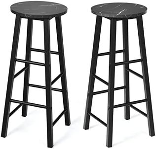 GiantexUK Bar Stools Set of 2, Marble Effect Counter Breakfast Barstools with Footrest & Anti-slip Footpads, Round Kitchen High Stools for Home, Pub, Bar and Dining Room (Black)