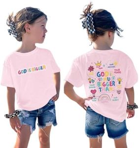 Sulayesh Girls Cute Christian Shirts Jesus God Faith Bible Verse Tshirt for Kids Religious Inspirational Graphic Tees Tops (Pink,7-8 Years)