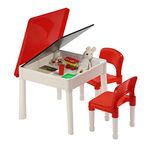 Liberty House Toys Kids Activity Table and Chairs Set, Play Table, 6-in-1, Writing Top, Chalkboard, Whiteboard, Sand Play, Water Play, Storage, White and Red