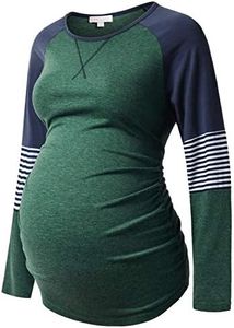 Bhome Long Sleeve Maternity T-Shirt Colorblock Baseball Tee Casual Pregnancy Tunic Top, Green, Small