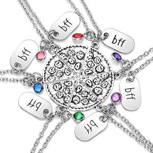 JOVIVI Antique Silver Rhinestone Pizza Puzzle Slice bff Best Friend Forever Friendship Necklace For Women Girls, Set of 6, Rhinestone Silver