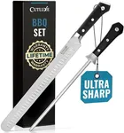 Cutluxe BBQ Knife Set – 12" Brisket Knife & 10" Honing Rod, Slicing Carving Knife Set for Meat Cutting – Ultra Sharp German Steel, Ergonomic Pakkawood Handles – Artisan Series