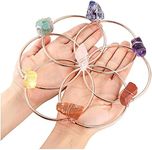 Jovivi Flower of Life Copper Wrapped 7 Chakra Stones Wall Art Crystal Grid Sacred Geometry Natural Raw Reiki Healing Crystal Stones Wall Hanging for Home Decor Meditation Altar Gift