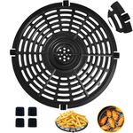 5QT Air Fryer Replacement Parts Grill Pan Air Fryers Tray Rack with 8 PCS Rubber Round Crisper Plate Compatible Deep Fryer Pan Non-Stick Coating Rack Airfryers Dishwasher Safe
