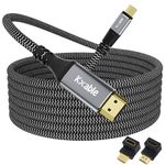 USB C to HDMI Cable 50 FT, 4K Type-C to HDMI Braided Cord, [Thunderbolt 3/4 Compatible], for iPhone 15 Series, MacBook Pro/Air, iPad Pro, Galaxy S23, Note 20, Surface, Dell, HP, with 2 HDMI Adapters