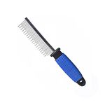 Emily Pets Detangling Pet Comb with Long & Short Stainless Steel Teeth for Removing Matted Fur, Knots & Tangles,Detangler Tool Accessories for Safe & Gentle DIY Dog & Cat Grooming (L,Blue)