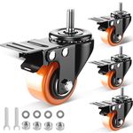 2 Inch Caster Wheels, Threaded Stem Casters Set of 4 Heavy Duty, 1/4"-20x1" (Screw Diameter 1/4", Stem Length 1"), Safety Dual Locking Industrial Castors, Wheels for Cart, Furniture