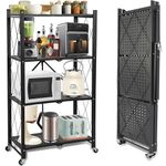 BQKOZFIN 4-Shelf Foldable Storage Shelves with Wheels, Heavy Duty Metal Shelf, Foldable Shelving Unit, No Assembly, Easily Organizer Shelves Great for Garage Kitchen