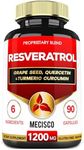 6in1 Trans Resveratrol Supplement with Grape Seed, Milk Thistle, and More - Resveratrol 1000mg Organic Supports for Immune System, Body Management & Joint Health - 90 Capsules