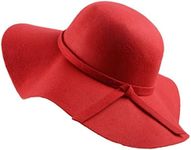 Urban CoCo Women's Foldable Vintage Style Wide Brim Felt Bowler Fedora Floopy Hat (Red)