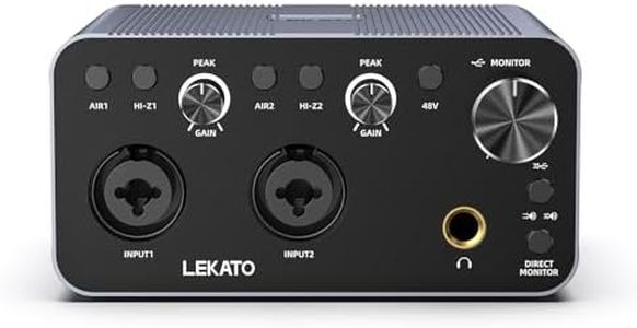 LEKATO 2i2 USB Audio Interface, 24-bit/192kHz Audio Interface with XLR, 48V Phantom Power for Smartphone Computer Recording, Streaming, Guitar, Music Production, Podcast