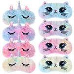8 Pcs Cute Sleep Eye Mask for Kids Eye Mask for Kids Soft Lightweight Plush Blindfold Funny Animal Sleeping Mask Eye Cover Eye Shade for Kids Girls Women Home Traveling Nap Night (Cat, Unicorn)