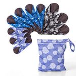 Teamoy 10Pcs Pack Sanitary pad, Reusable Washable Cloth Menstrual Pads/Panty Liners with Wet Bag, Super-absorbent, Soft and Comfortable (Plant Styles, 3pcs x 7.9" Purple + 4pcs x 10" Blue + 3pcs x 11.6" Brown)